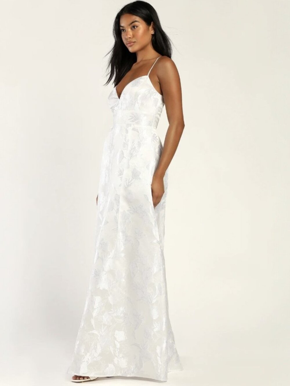 NWT With Passion White Floral Print Jacquard Sleeveless Maxi Dress (size S) - Picture 2 of 9